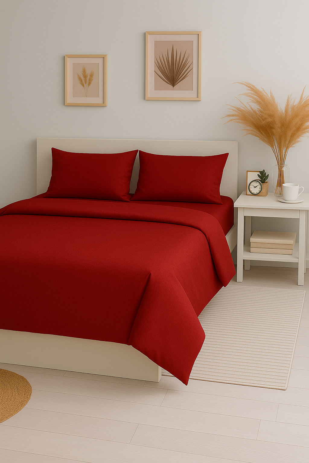 High-quality Red Flat Sheet bedding set including bedsheet, pillow covers