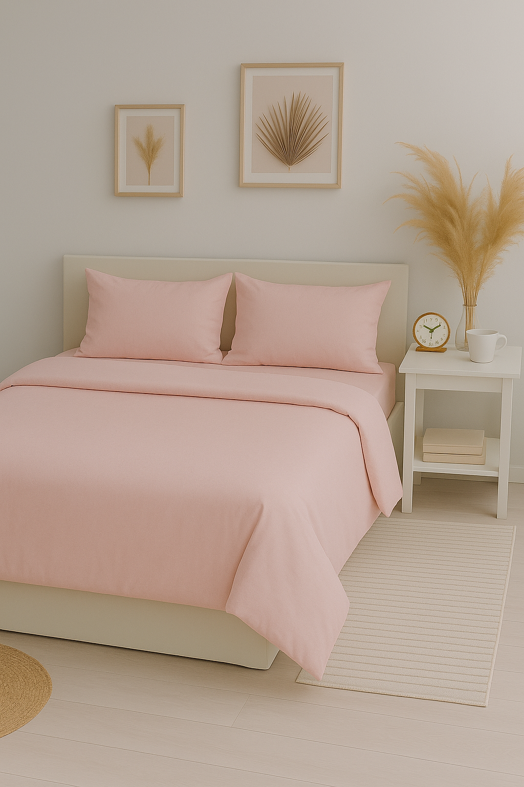 High-quality Pink Flat Sheet bedding set including bedsheet, pillow covers
