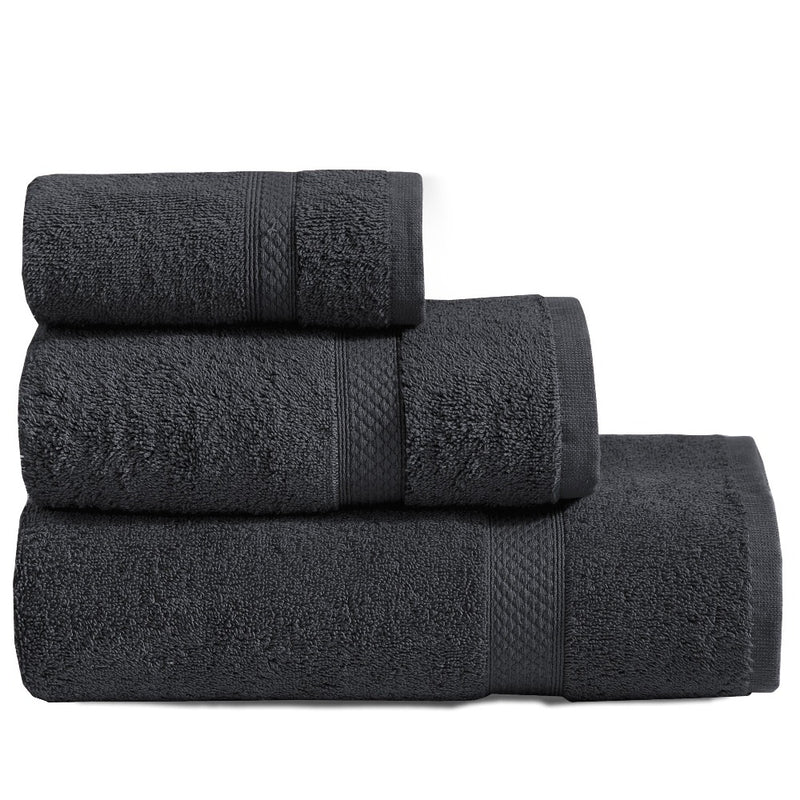 Charcoal Cotton Terry Towel Set – Face, Hand & Bath Towels Displayed
