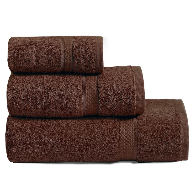 Mocha Cotton Terry Towel Set – Face, Hand & Bath Towels Displayed