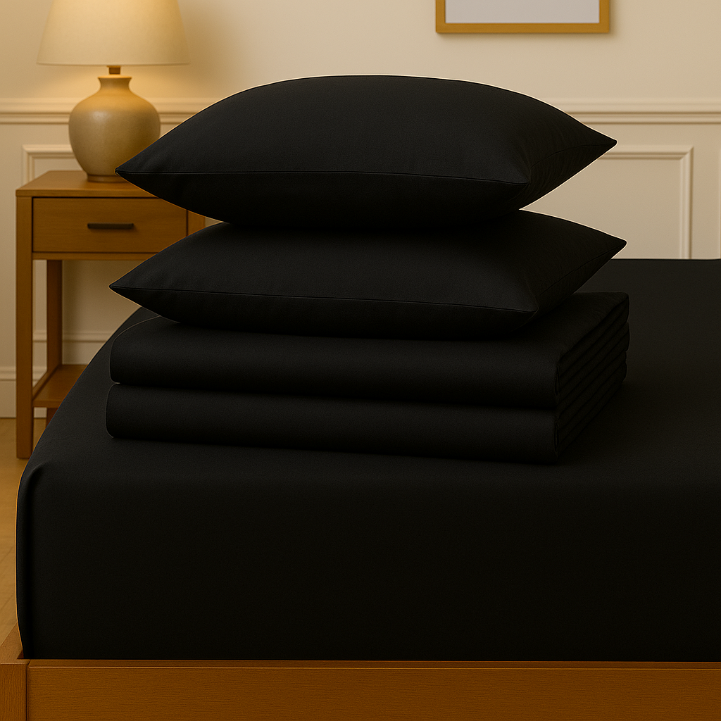 Black - Cotton Fitted Sheet Set – Soft &amp; Breathable – Orchid Thread