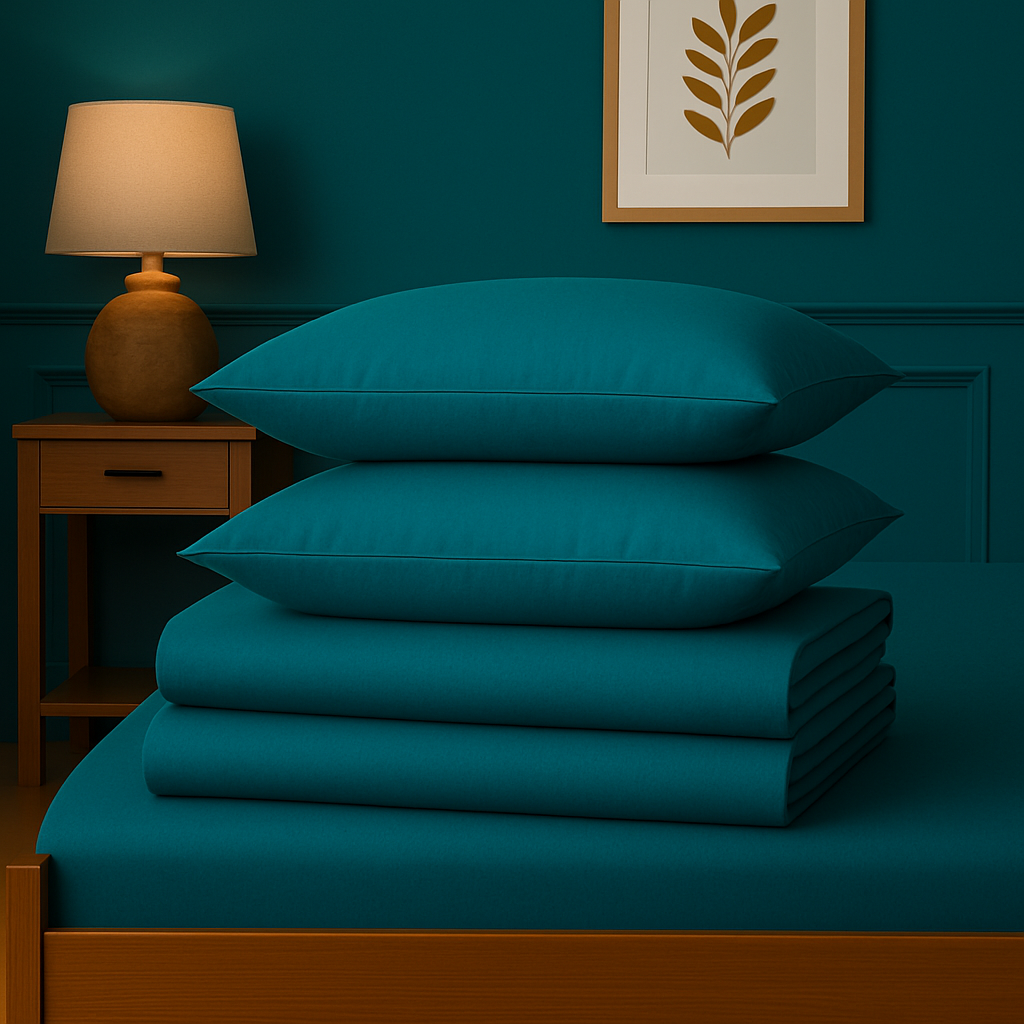 Turquoise  - 150TC Cotton Fitted Sheet – Soft &amp; Breathable – Orchid Thread